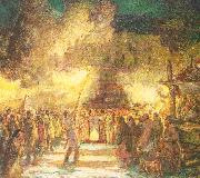 Berninghaus, Oscar Edmund Firelight Procession at the Pueblo on Christmas Eve oil